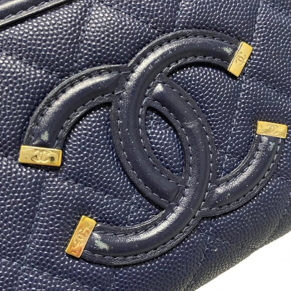 Auth CHANEL CC Filigree, Matelass A84449 Navy Calfskin Leather Long Wallet - Picture 12 of 12
